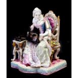 A Meissen figure depicting a seated lady with her needlework, 24cm (9.5ins) high Condition