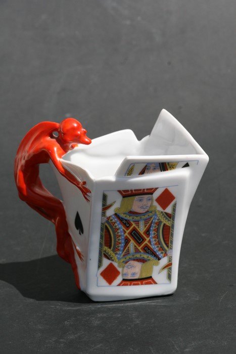 A Royal Bayreuth Bermuda devil playing card cream jug, 9cm (3.5ins) high Condition Reporthairline
