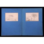 After Richard Wilson - a pair of pencil drawings, unframed, 14 by 9cms (5.5 by 3.5ins).(2)