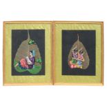 A pair of Indian skeleton leaf paintings, framed and glazed