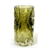 A Whitefriars style green glass vase, 18cm (7ins) high.