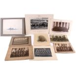 Ten large format military photographs mounted on card, including HMS Dreadnaught, Somerset Light