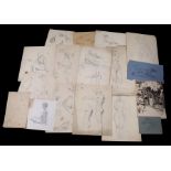 A small folio of antique pencil drawings to include nude female studies.