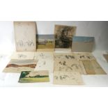 A quantity of unframed watercolour paintings and drawings, equestrian themed; together with a pastel