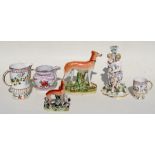 A group of mixed ceramics to include Staffordshire dogs; a Bristol Royal commemorative jug and