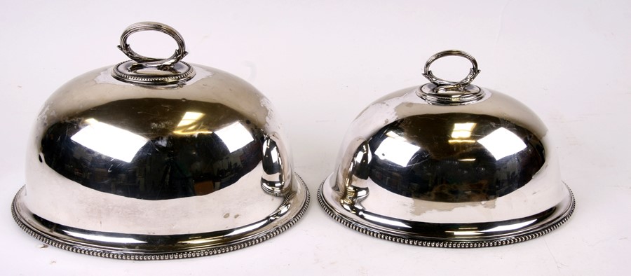 Two Mapping & Webb silver plated meat domes, largest 30cm (12ins) wide.