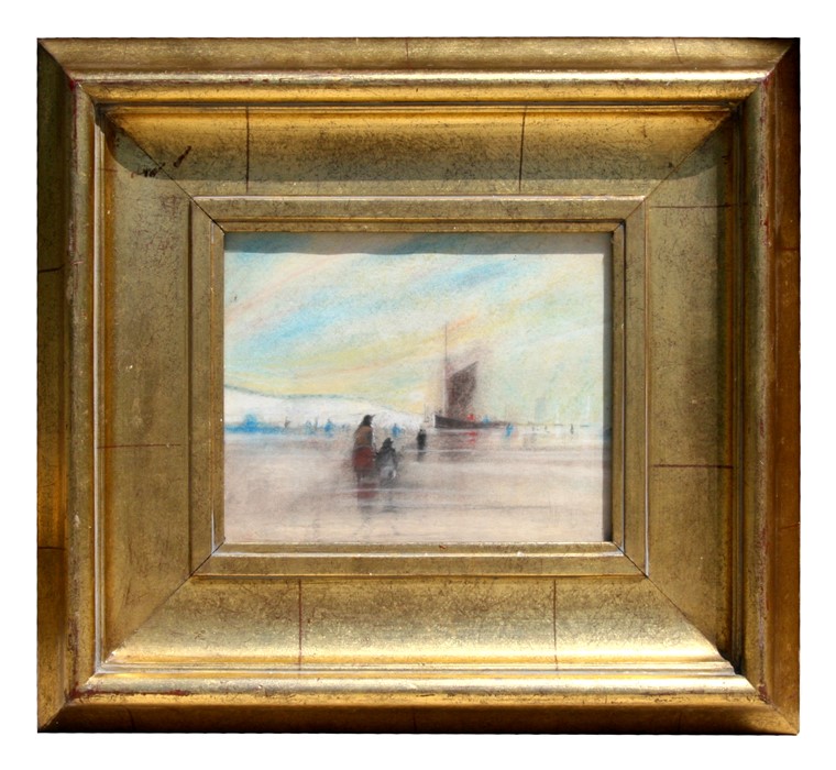 Early 20th century school - Fishing Boat with Figures - pastel, framed & glazed, 24 by 19cms (9.5 by