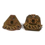 A pair of WW1 (T RE WESSEX) Wessex Territorials Royal Engineers brass shoulder titles with lugs