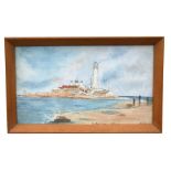 M Turner - St Mary's Island, Whitley Bay, Lighthouse - signed & dated 1927 lower right, watercolour,