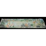 Two large Japanese hand painted banners depicting figures and calligraphy. Each approx. 381 by 135cm