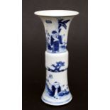 A Chinese blue & white Gu vase decorated with figures in a landscape, 25.5cms (10ins) high.Condition