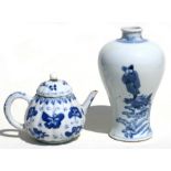 A Chinese blue & white meiping vase, 15cms (6ins) high; together with a Chinese blue & white