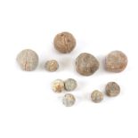 Four 18th century musket balls (approximate diameter 22mm) together with six pistol balls (