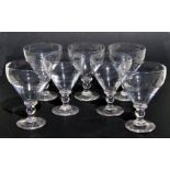 Seven 19th century wine glasses with snapped off pontil marks.Condition Reportone glass has a
