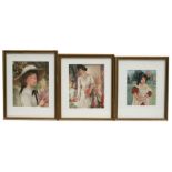 A group of three early 20th century school Society watercolours, each depicting young girls,