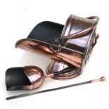 A Victorian coal scuttle; together with a copper coal shovel and copper handled poker (3).