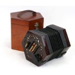 A Lachenal 48 key concertina with rosewood ends, in original mahogany box.