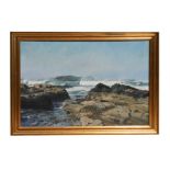 Stewart Lowdon (20th century school) - Rocky Coastal Scene - signed lower right, oil on board,