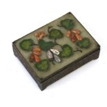 An early 20th century Chinese box with hardstone inset top depicting fruit and foliage, 11cms (4.