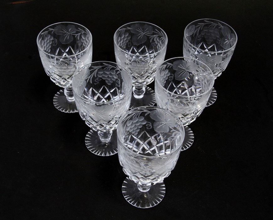 A group of 18th and 19th century wine glasses, mostly with etched decoration; together with a set of - Image 4 of 4