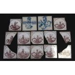 A quantity of 18th century Dutch tiles (all a/f); together with two Persian tiles.