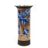 A 19th century Chinese crackleware vase decorated with warriors and horses, incised four character