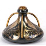 A Kayser continental Arts & Crafts gilt three-handled niello vase, indistinct impressed mark to