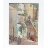 Boyd, Thomson - Continental Street Scene with Stairs and an Arch - signed lower right,