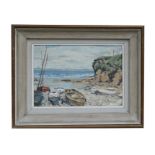 Captain C J P Miers (20th century British) - Pembrokeshire Beach - oil on board, framed, 34 by 24cms