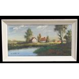 Carlos - Continental River Scene - signed lower left, oil on canvas, framed, 88 by 43cms (34.5 by