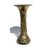 A 19th century Japanese bronze trumpet vase with applied lily decoration, 34cms (13.5ins) high.