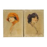 William H Barribal (1873-1956), a pair of portraits depicting young women - The Purple Hat - and -