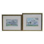 20th century British - a pair of landscape scenes, initialled, watercolours, framed & glazed, 38