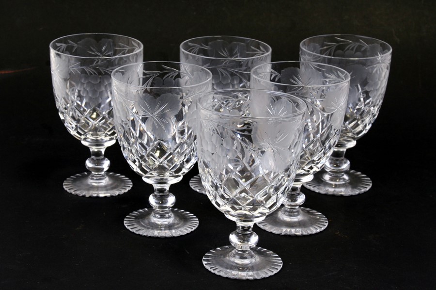 A group of 18th and 19th century wine glasses, mostly with etched decoration; together with a set of - Image 3 of 4