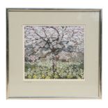 Carol Banks - Summer Orchard - screen print on silk, framed & glazed, 28 by 25cms (11 by 9.75ins).