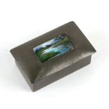 A Liberty Tudric pewter & enamel jewellery box, the cover inset with an enamel panel depicting a