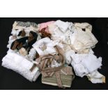 A quantity of Victorian baby christening gowns; together with a quantity of lace trimmings and a bed