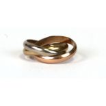 A 9ct gold three-band Russian ring, approx UK size F. 5.3g