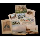 A collection of unframed Victorian and later watercolour paintings to include A P Neilson, W F