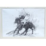 20th century school - Study of Polo Players - initialled lower right, charcoal, framed & glazed,