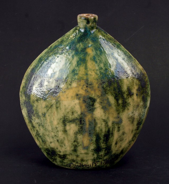 An early 20th century Belgium Art pottery vase, 23cms (9ins) high; together with a mottled green - Image 2 of 2