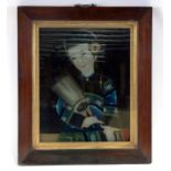 A Chinese reverse painting on glass depicting a maiden, in an early 19th century rosewood frame,