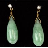 A pair of 18ct diamond set jadeite drop earrings.Condition ReportGood condition with no damage or