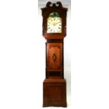 A 19th century oak & mahogany cased longcase clock, the arched painted 12ins dial with Roman