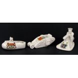 Three pieces of WWI crested ware to include a Grafton china tank, an Arcadian submarine and an