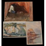 Channel Island interest. Three unframed watercolour paintings depicting Sark and Guernsey, 36 by