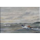 H E Beavis (20th century British) - RNLI Lifeboat Going to the Help of a Small Vessel - signed upper