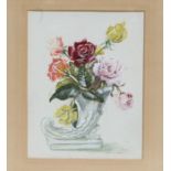 Still Life of Roses in a Cornucopia Vase - initialled 'P McBigsey', watercolour, framed & glazed, 19