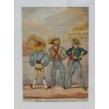 An 18th century hand coloured engraving - Aquatic Monstrosities or Galley Slaves - framed &