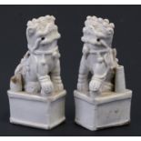 A pair of 19th century Chinese blanc de chine fo dog joss stick holders, 12cms (4.75ins) high.